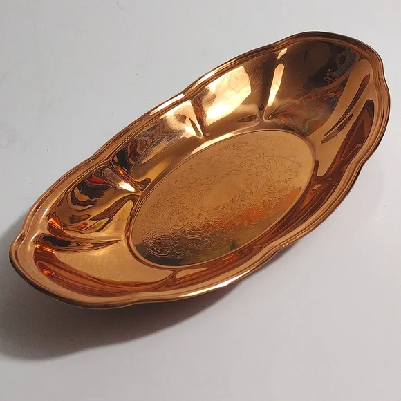 Vintage Copper Etched Tray Platter Bowl - Picture 1 of 9